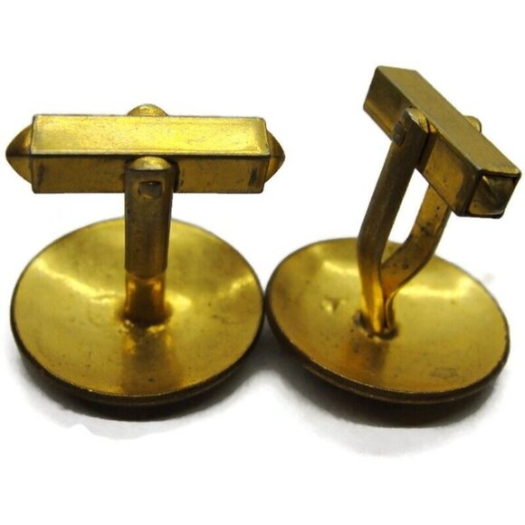 Round Cufflinks Gold Tone Unique Design Tux Shirt Dress Suit Vintage - Picture 7 of 7